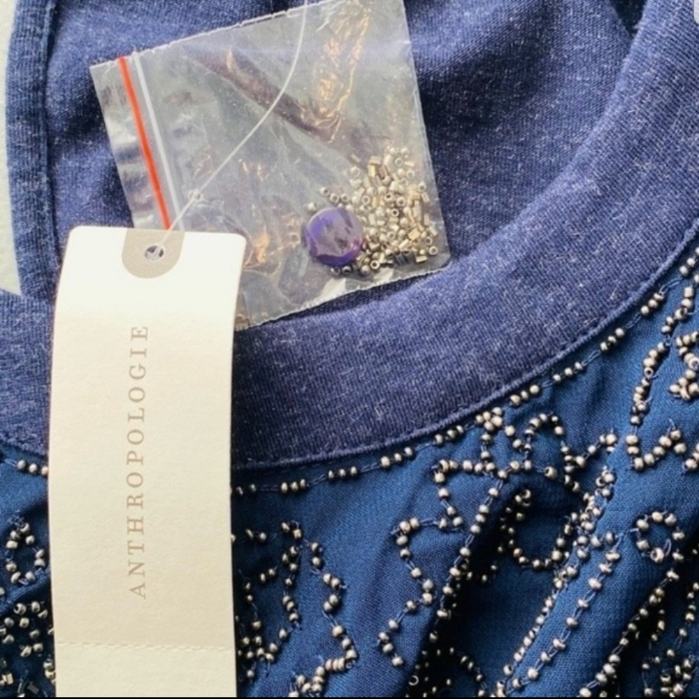 Anthropologie Ranna Gill Blue Beaded Charlene Longsleeve Top - Picture 8 of 8